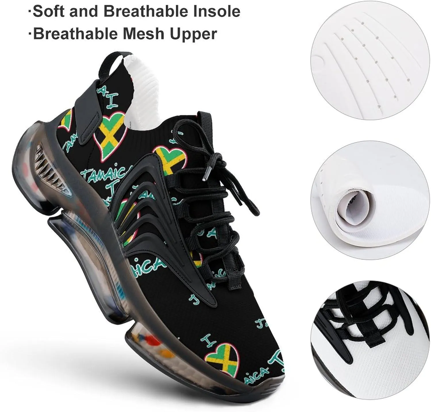 I Love Jamaica Walking Shoes for Men Lightweight Tennis Fashion Elastic Sports Shoes Cushion Basketball Shoes