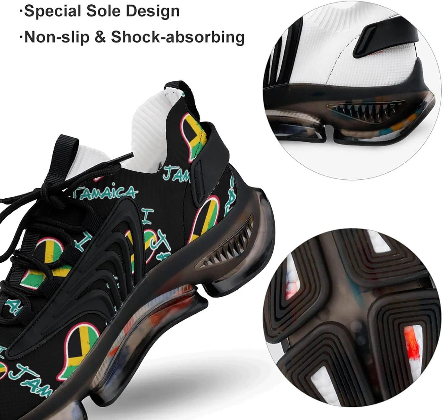 I Love Jamaica Walking Shoes for Men Lightweight Tennis Fashion Elastic Sports Shoes Cushion Basketball Shoes