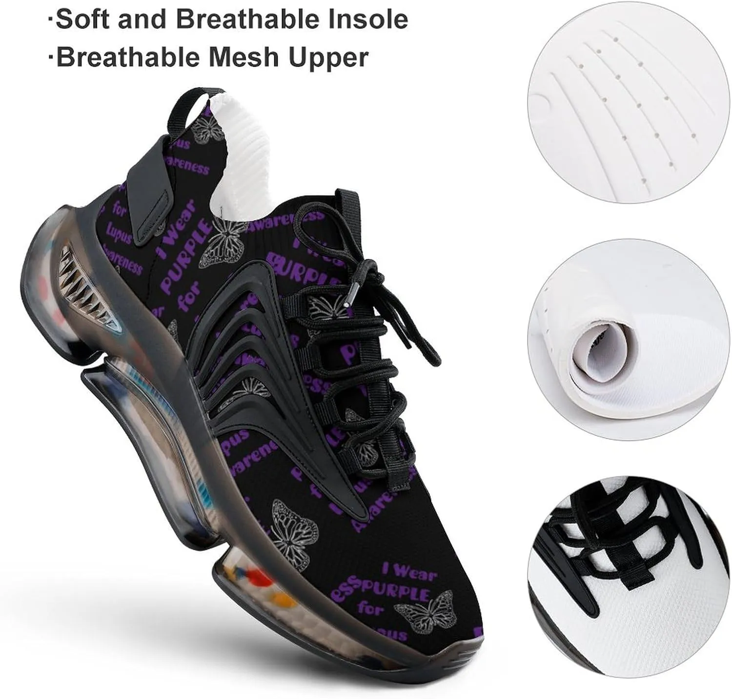 I Wear Purple for Lupus Awareness Walking Shoes for Men Lightweight Tennis Fashion Elastic Sports Shoes Cushion Basketball Shoes