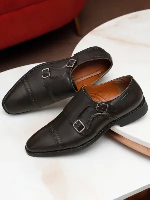 Italian Leather Double Monk Strap Brunette Brown Shoes for Men