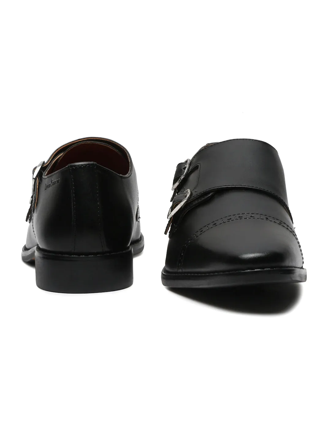 Italian Leather Double Monk Strap Jet Black Shoes for Men
