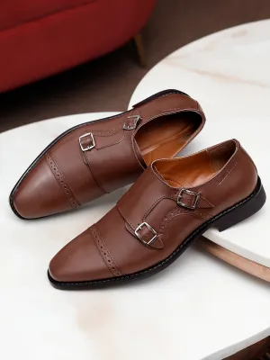 Italian Leather Double Monk Strap Russet Tan Shoes for Men