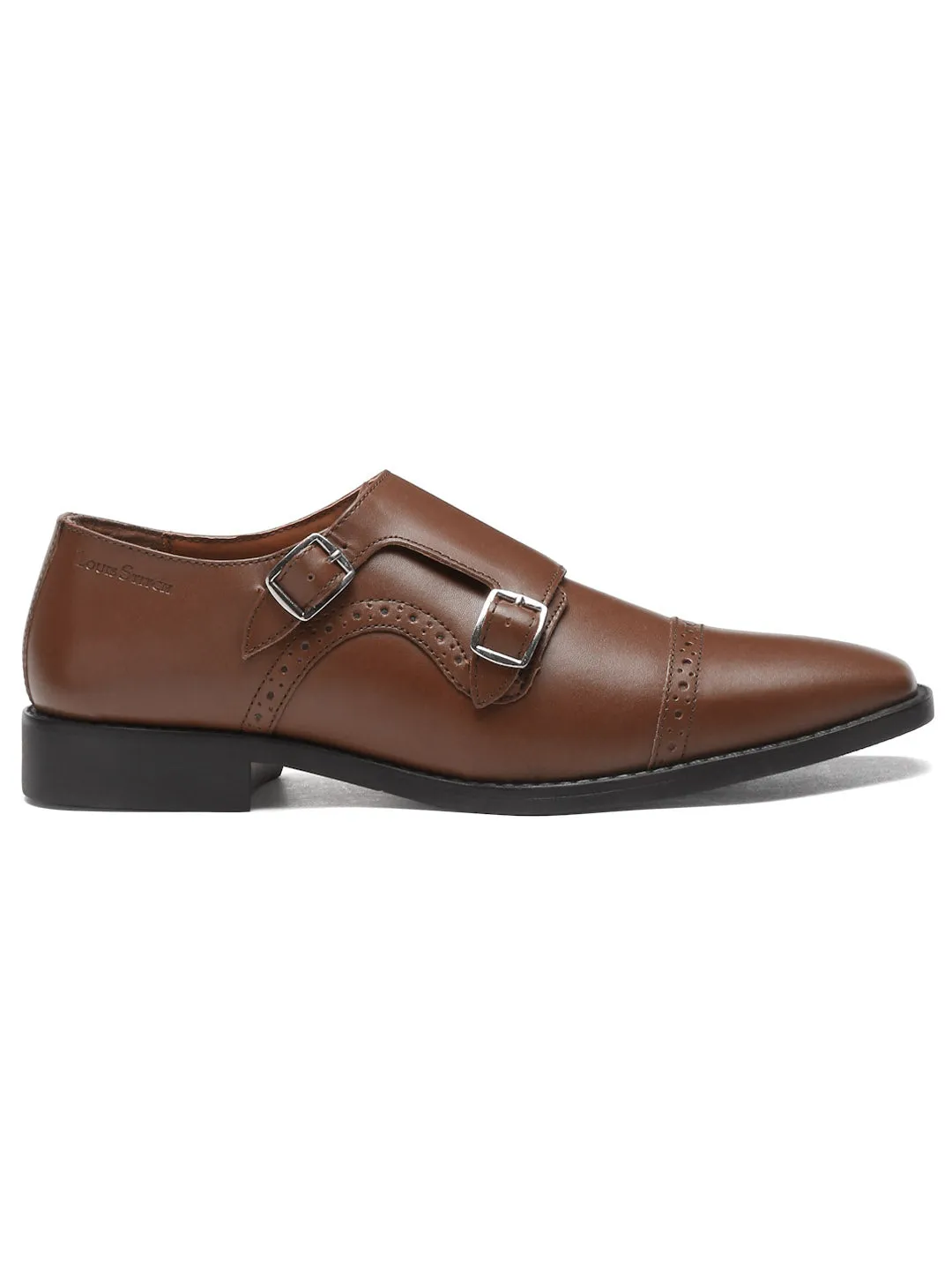 Italian Leather Double Monk Strap Russet Tan Shoes for Men