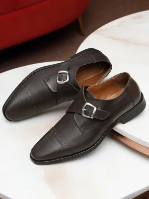 Italian Leather Single Monk Strap Brunette Brown Shoes for Men