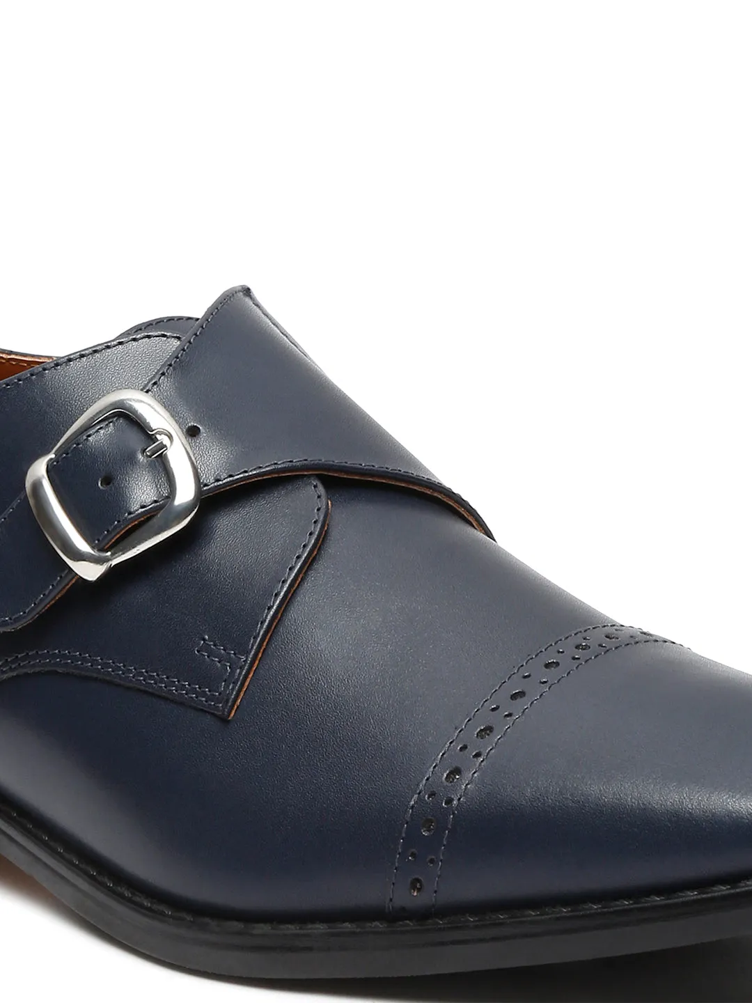 Italian Leather Single Monk Strap Prussian Blue Shoes for Men