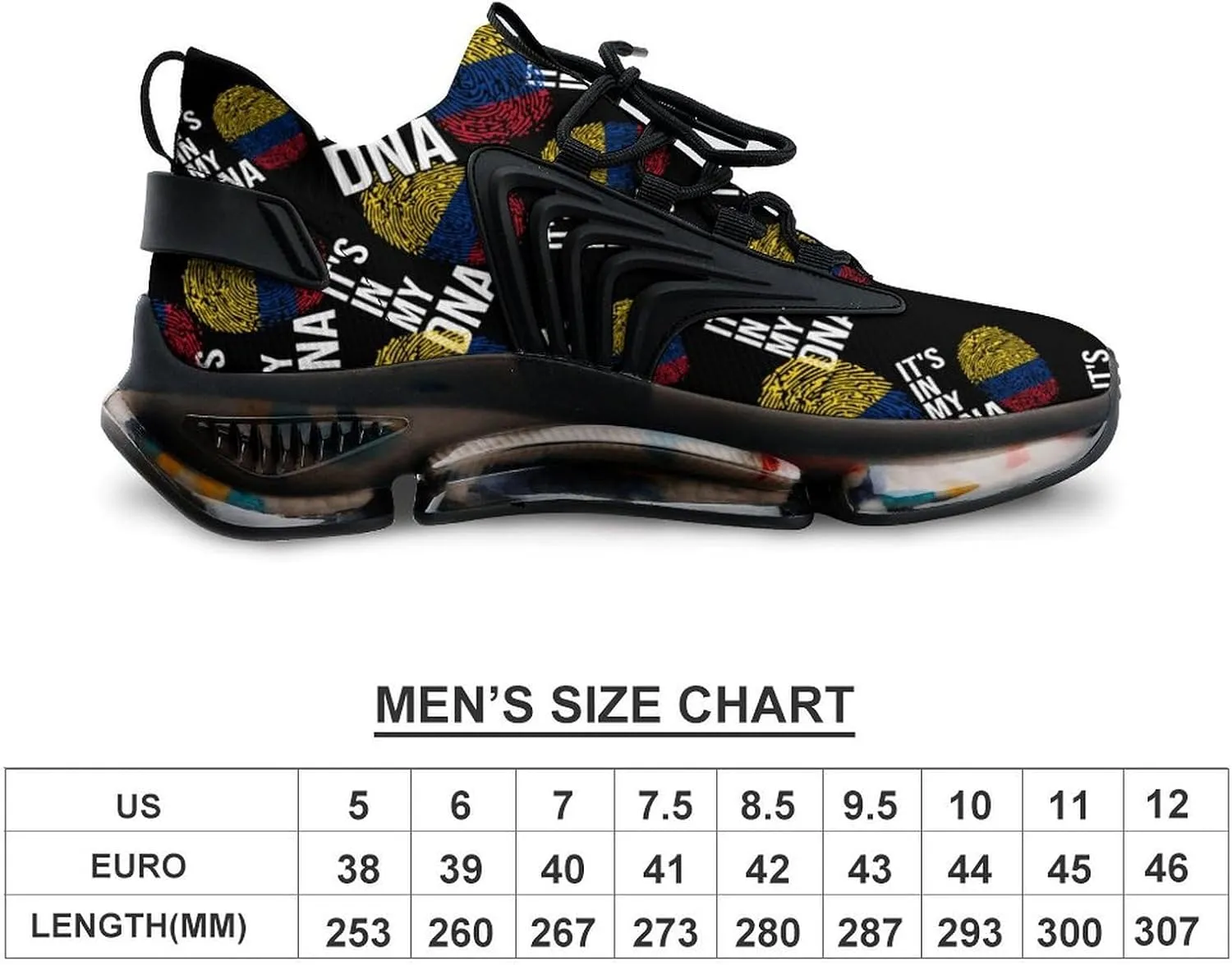 It's in My DNA Colombian Flag Walking Shoes for Men Lightweight Tennis Fashion Elastic Sports Shoes Cushion Basketball Shoes