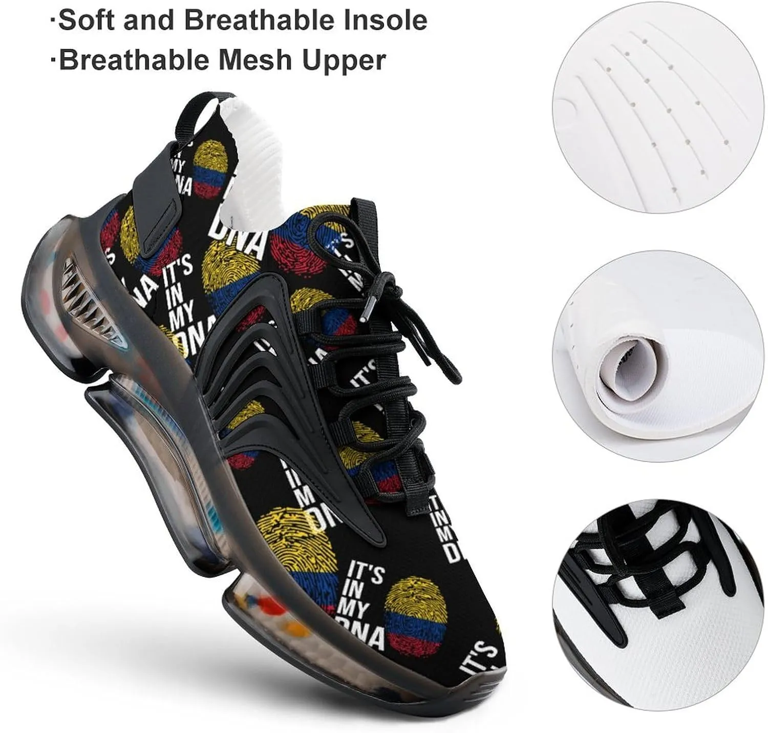 It's in My DNA Colombian Flag Walking Shoes for Men Lightweight Tennis Fashion Elastic Sports Shoes Cushion Basketball Shoes
