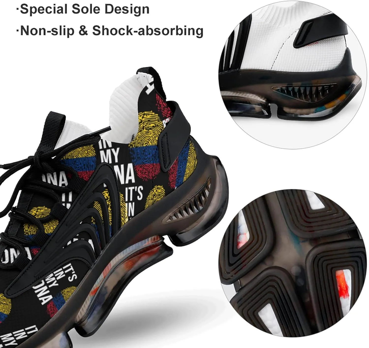 It's in My DNA Colombian Flag Walking Shoes for Men Lightweight Tennis Fashion Elastic Sports Shoes Cushion Basketball Shoes