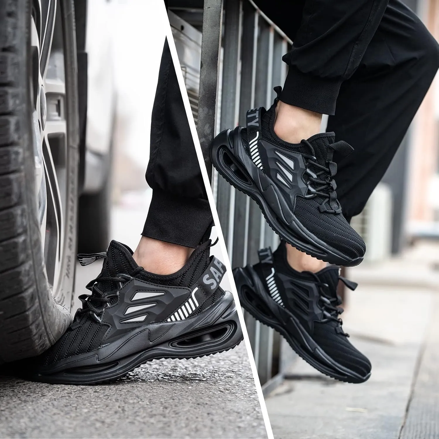 Kezhiho Steel Toe Shoes for Men Lightweight Comfortable Breathable Work Shoes Puncture Proof Slip Resistant Fashion Sneakers Indestructible Construction Industrial Safety Shoes