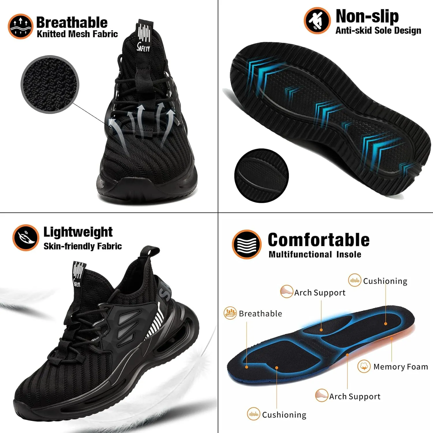 Kezhiho Steel Toe Shoes for Men Lightweight Comfortable Breathable Work Shoes Puncture Proof Slip Resistant Fashion Sneakers Indestructible Construction Industrial Safety Shoes