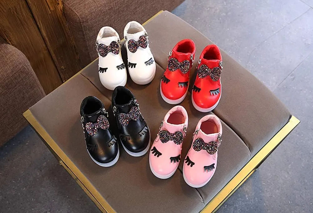 Kids Flashing Light Up Shoes for Toddler Boys Girls with Bowknot High-top Sneakers Unisex Baby Slip on Shoes