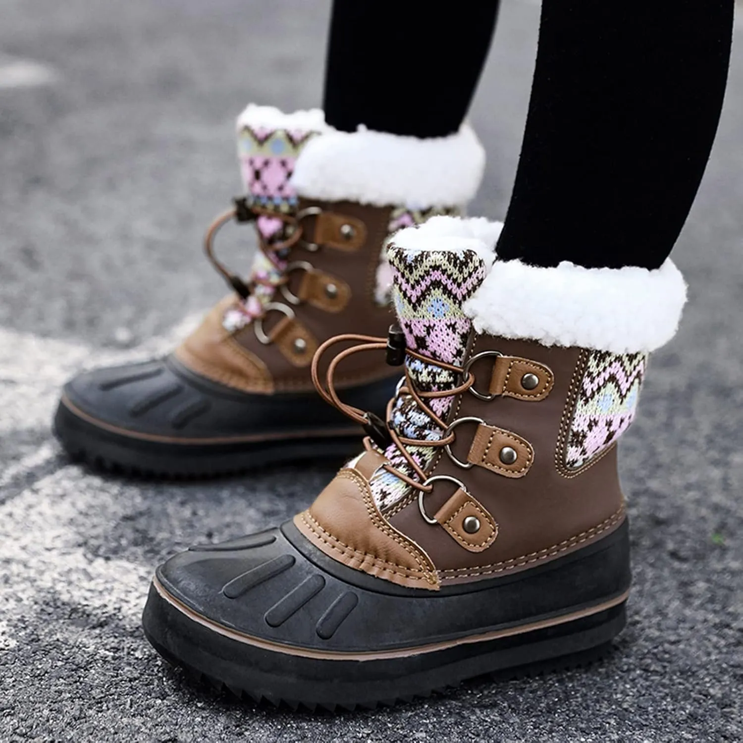 Kids Snow Boots Girls Boys Outdoor Plus Velvet Warm Ski Shoes Toddler Water Proof Anti-slip Mid Calf Booties