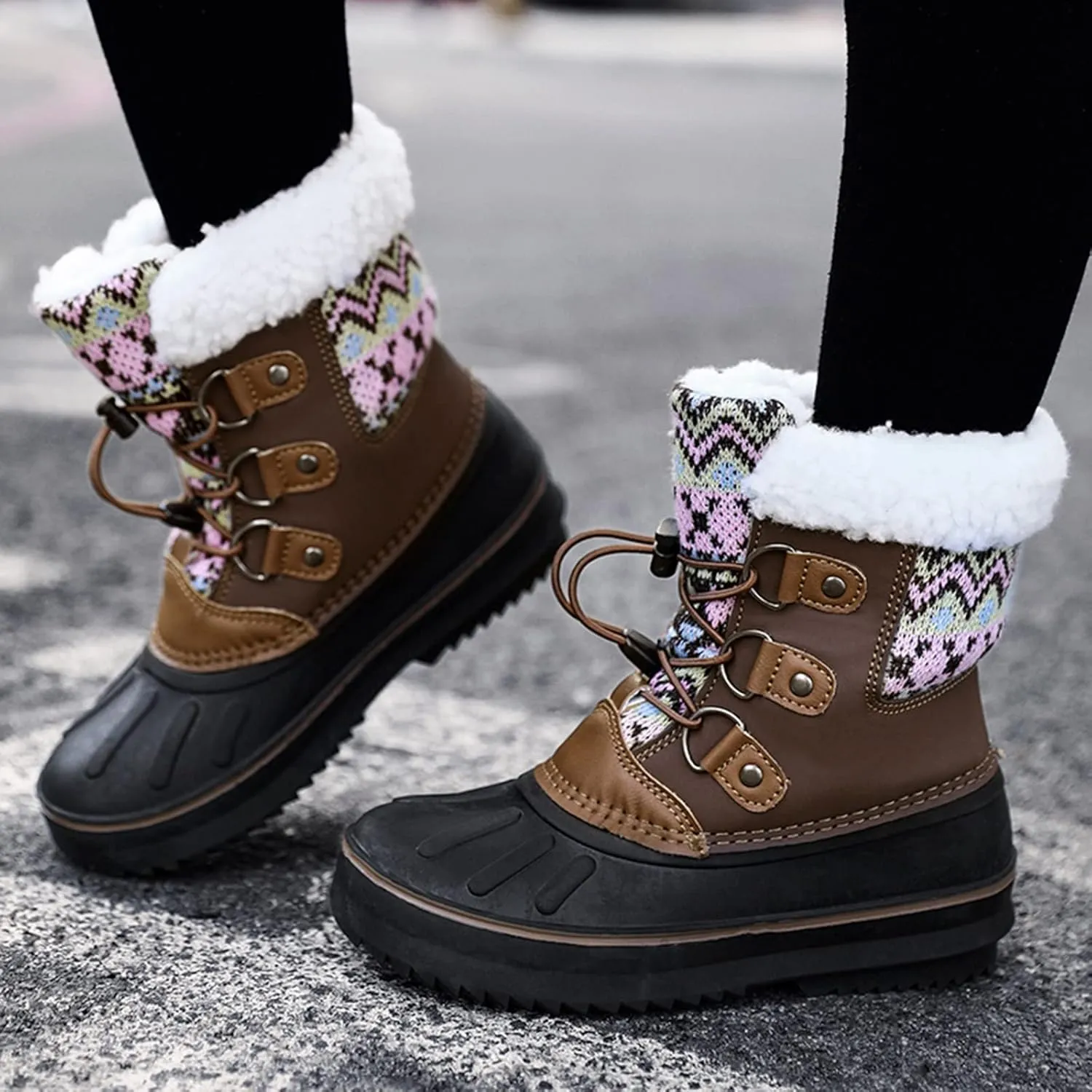 Kids Snow Boots Girls Boys Outdoor Plus Velvet Warm Ski Shoes Toddler Water Proof Anti-slip Mid Calf Booties