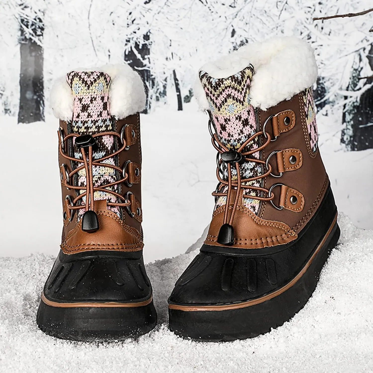 Kids Snow Boots Girls Boys Outdoor Plus Velvet Warm Ski Shoes Toddler Water Proof Anti-slip Mid Calf Booties