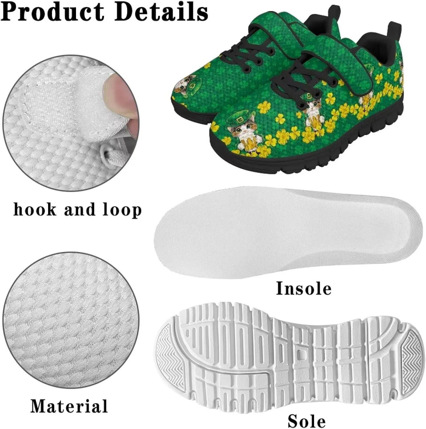Kids St Patrick's Day Shoes Green Sneakers for Girls Boys Slip On Shoes