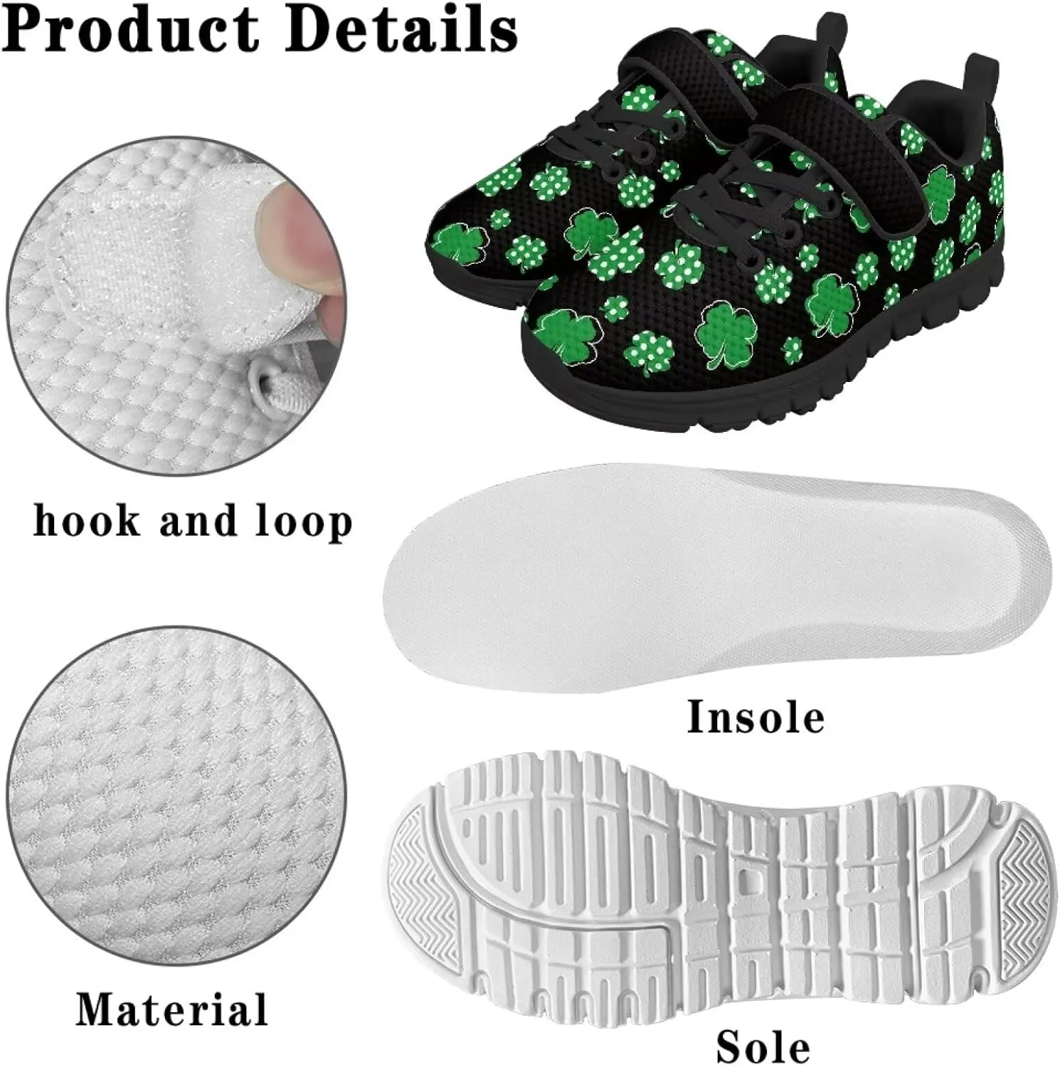 Kids St Patrick's Day Shoes Green Sneakers for Girls Boys Slip On Shoes