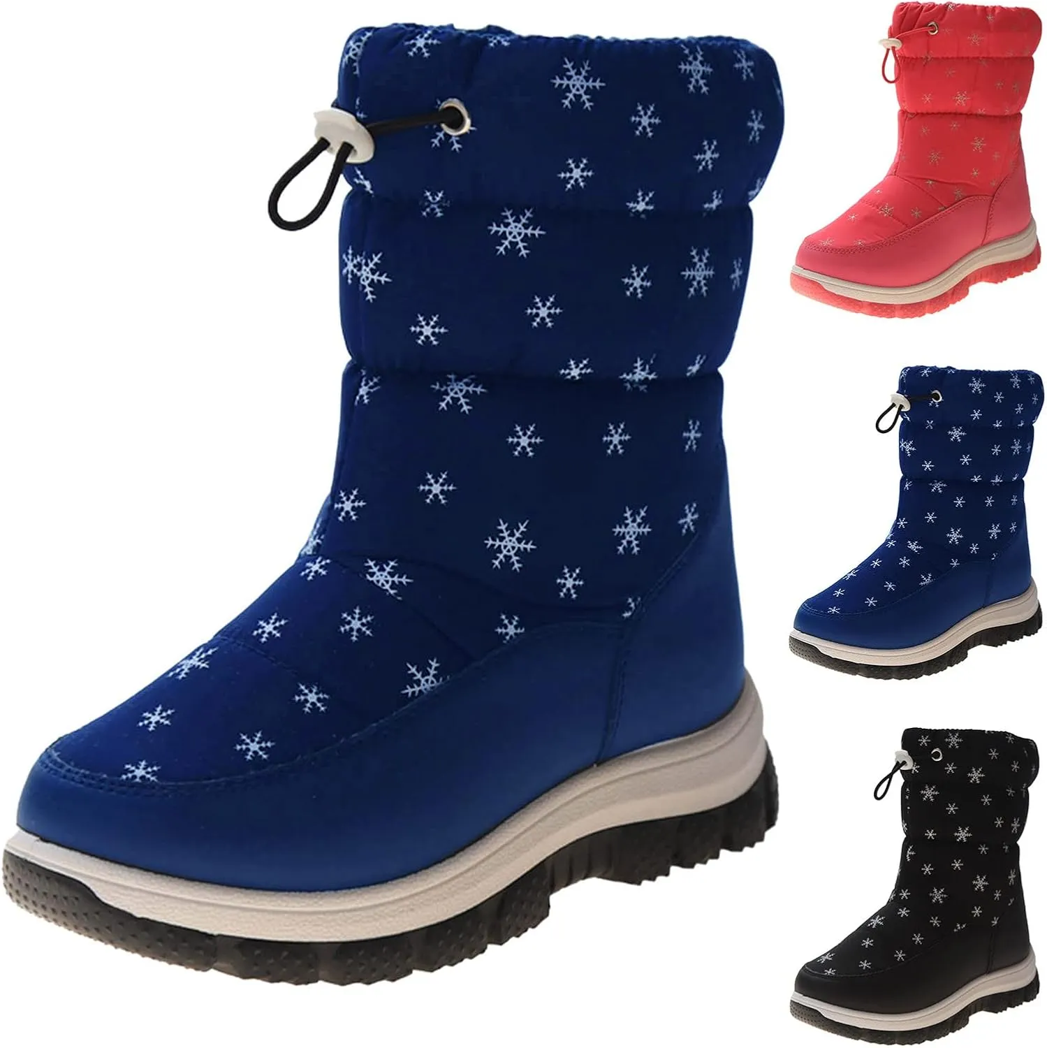 Kids Winter Thick Snowflake Snow Boots Boys Girls Soles Non Slip Mid Calf Booties Big Child Warm Hiking Shoes
