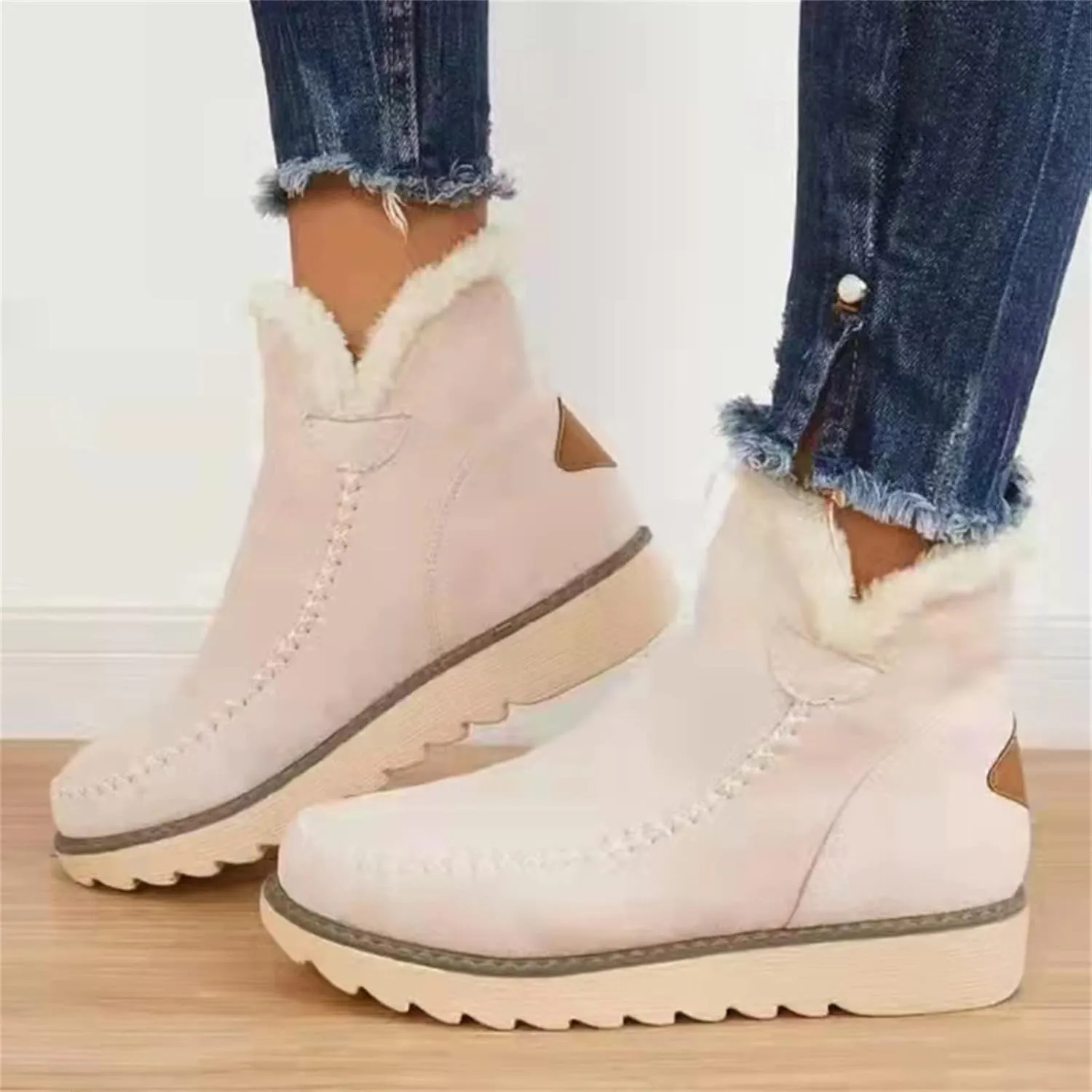 Ladmiple Winter Boots For Women Fashion Warm Snow Ankle Booties Comfortable Slip On Outdoor Fur Lined Walking Shoes