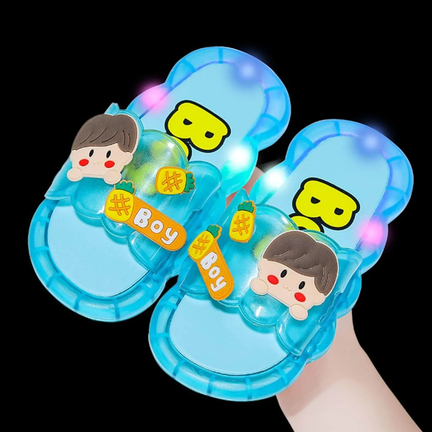 Light Up Shoes for Girls Non-Slip Open Toe Slipper Cute Flat Led Shoes Toddler Slip On Luminous Sandal