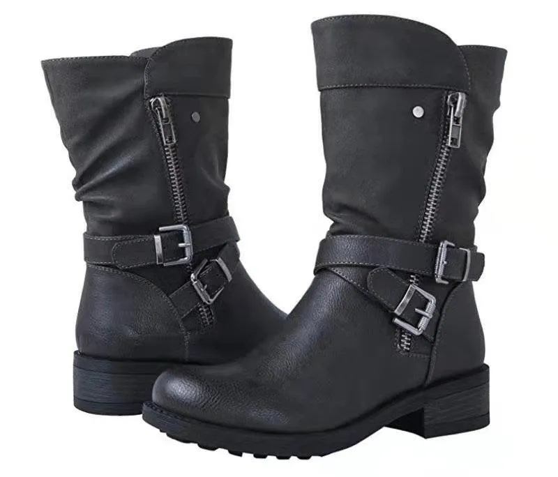 Martin Boots Foreign Trade Large Size Women's Shoes Belt Low Heel Casual Boots
