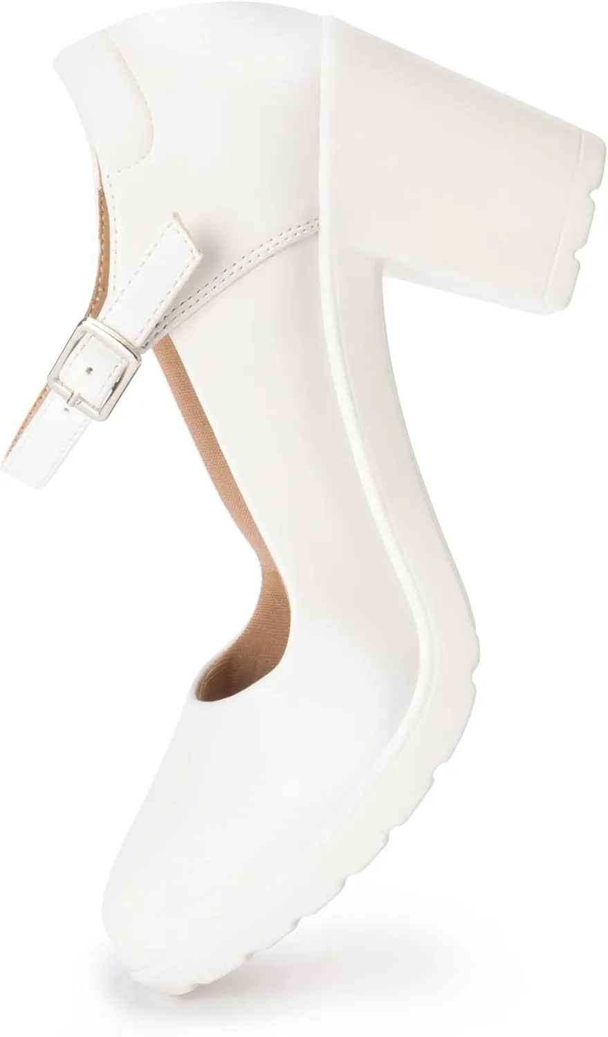 Mary Jane Heels with Arch Support, Closed Round Toe Chunky Pumps for Women, Comfortable Block Heel Dress Shoes