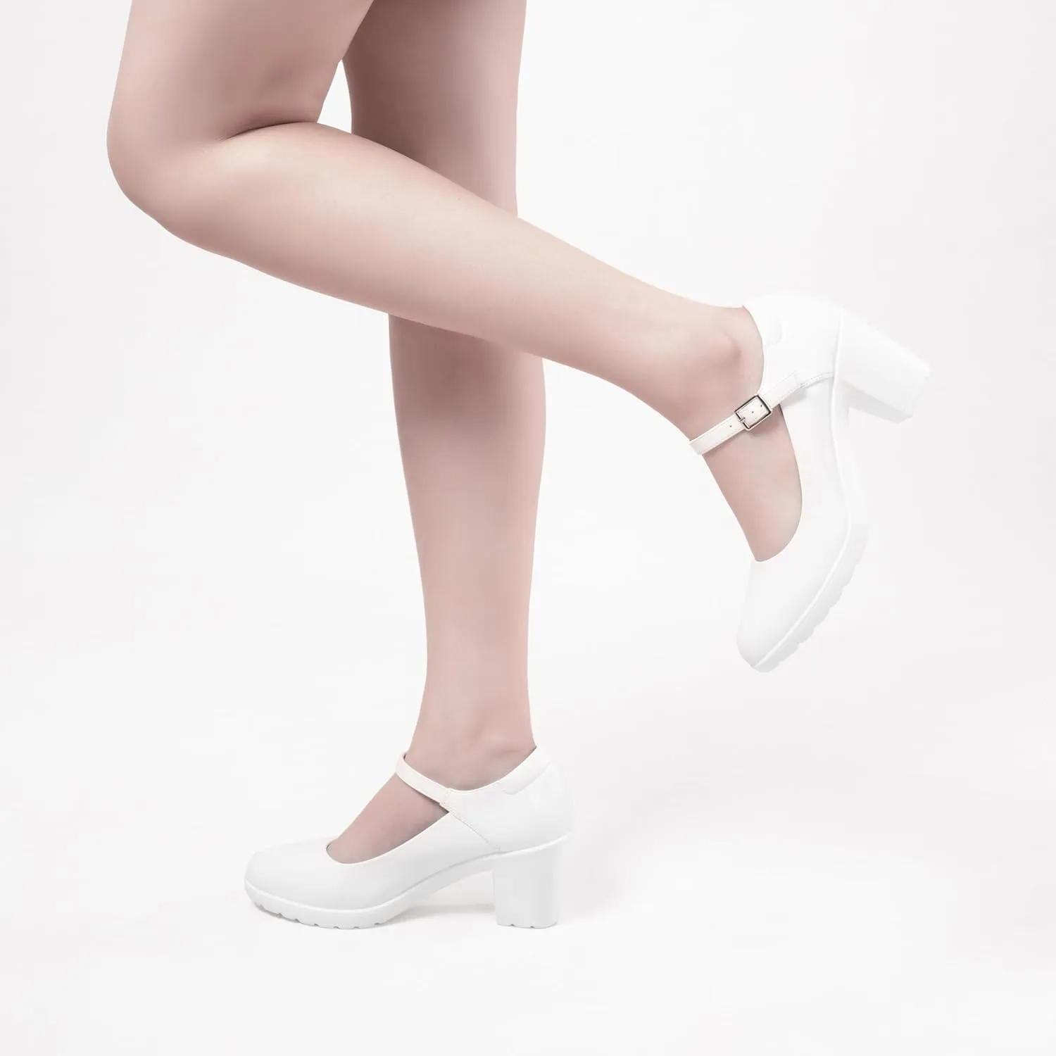 Mary Jane Heels with Arch Support, Closed Round Toe Chunky Pumps for Women, Comfortable Block Heel Dress Shoes