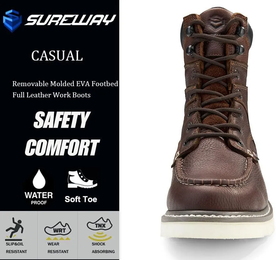 Men 8" Soft Toe Waterproof Work Boots,EH Construction Industrial Safety Leather, Lace Up Moc Toe Work Boot, Goodyear Welt Oil/Slip Resistant Comfortable Outsole, zapatos de trabajo para hombre