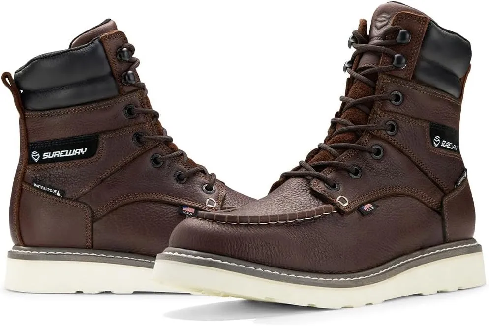 Men 8" Soft Toe Waterproof Work Boots,EH Construction Industrial Safety Leather, Lace Up Moc Toe Work Boot, Goodyear Welt Oil/Slip Resistant Comfortable Outsole, zapatos de trabajo para hombre