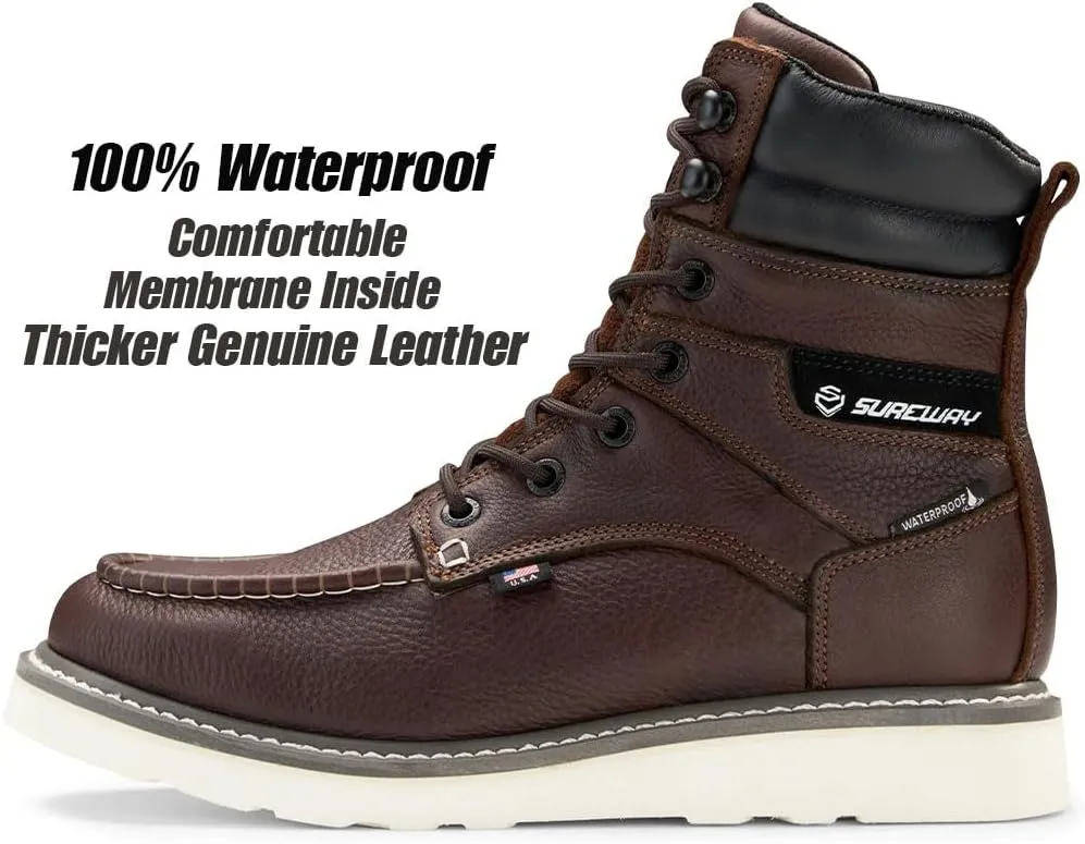 Men 8" Soft Toe Waterproof Work Boots,EH Construction Industrial Safety Leather, Lace Up Moc Toe Work Boot, Goodyear Welt Oil/Slip Resistant Comfortable Outsole, zapatos de trabajo para hombre