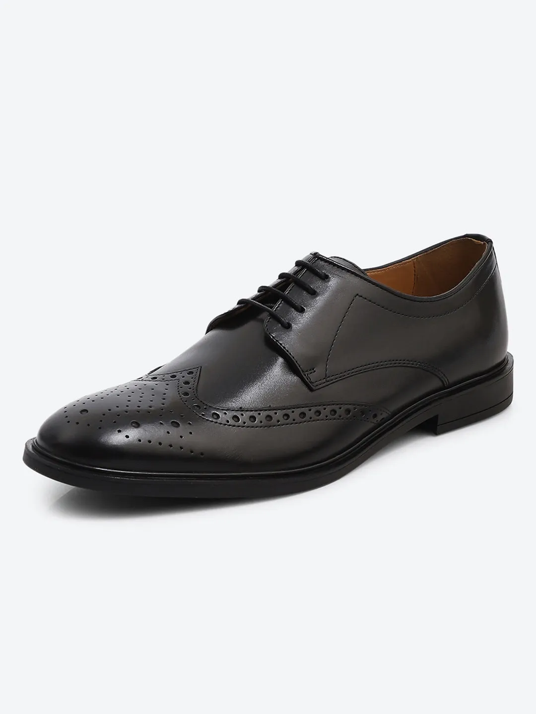 Men Black Slip on Genuine Leather Formal Brogues