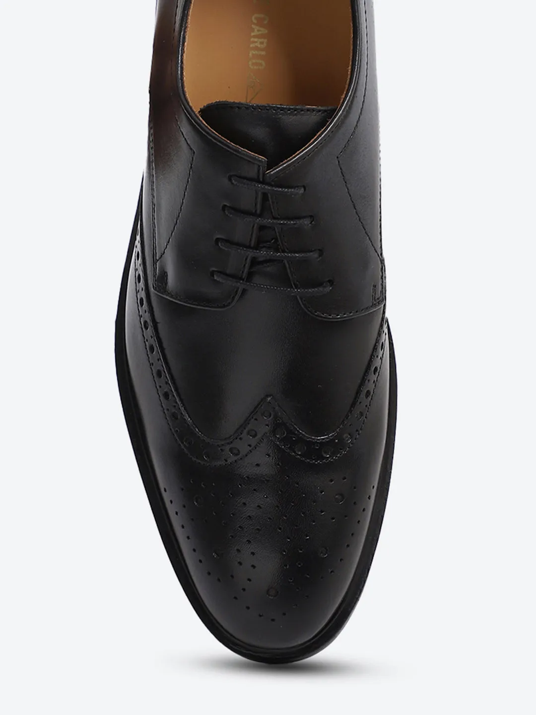 Men Black Slip on Genuine Leather Formal Brogues