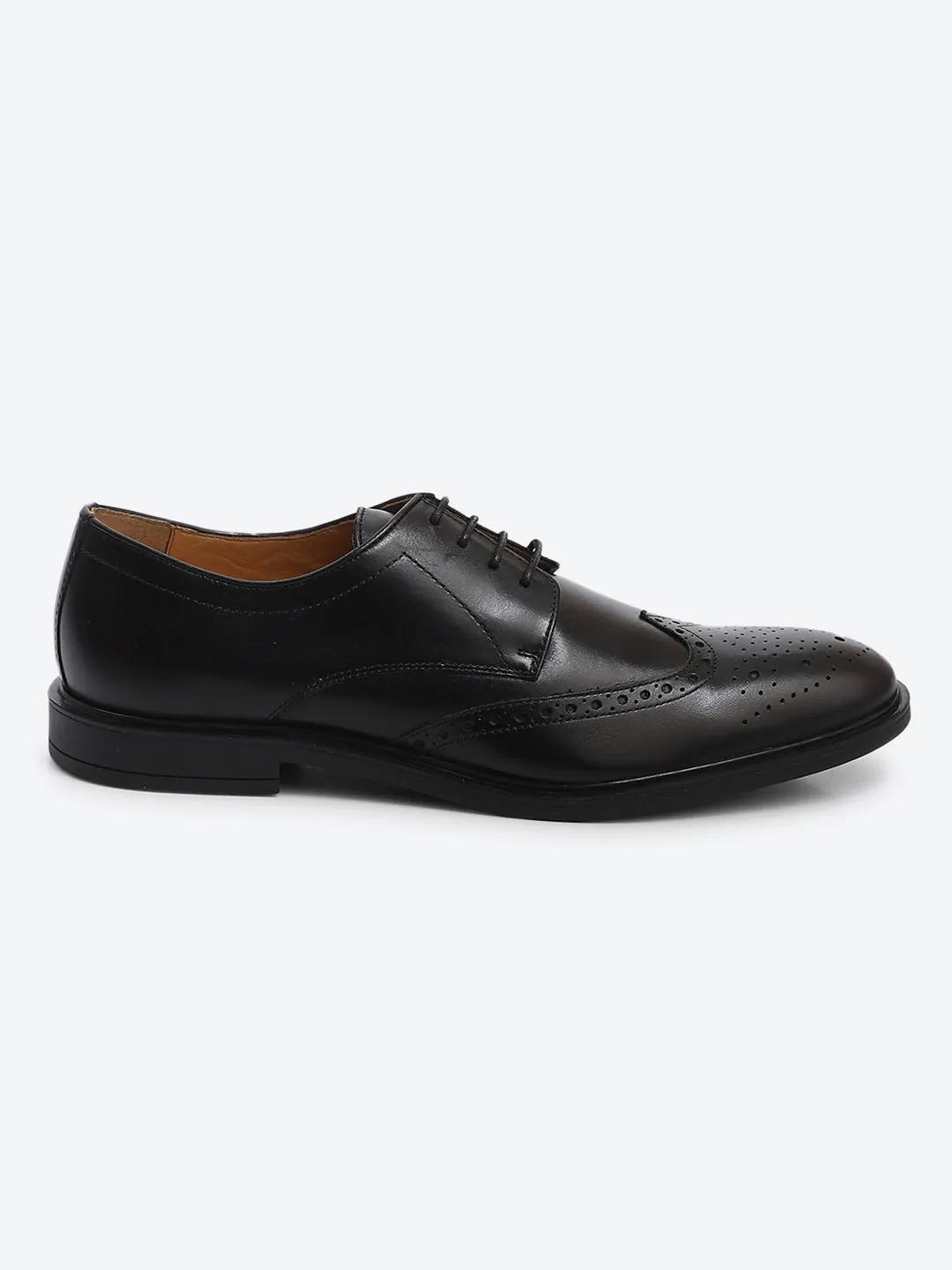 Men Black Slip on Genuine Leather Formal Brogues