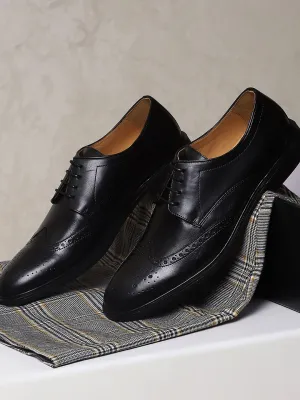 Men Black Slip on Genuine Leather Formal Brogues