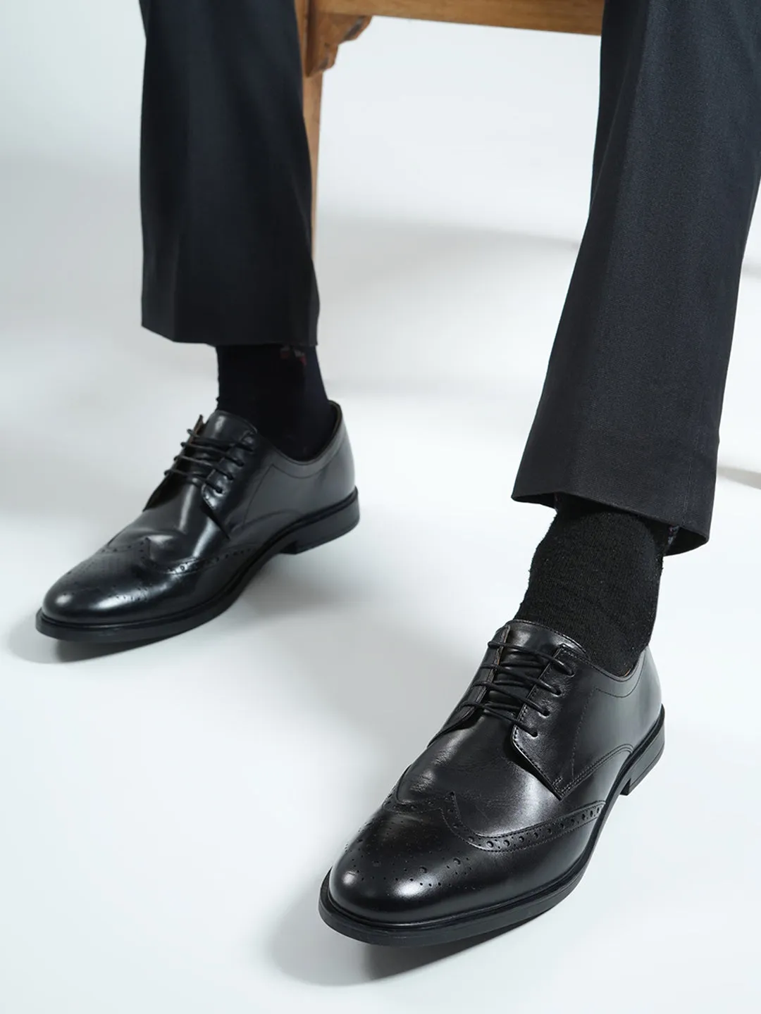 Men Black Slip on Genuine Leather Formal Brogues