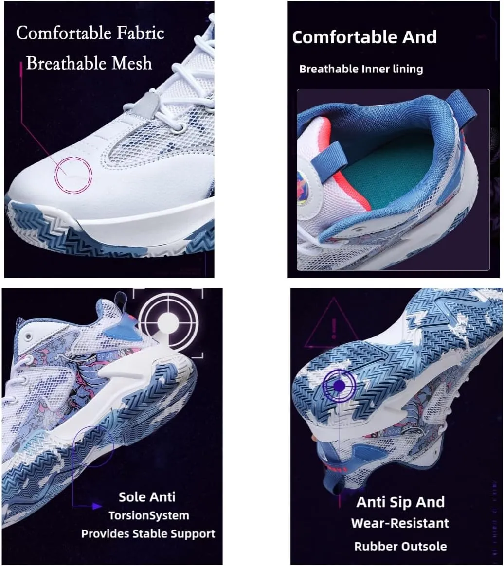 Men's Breathable Mesh Lace Up Basketball Shoes Fashion High-Top Non-Slip Sneakers Casual Gym Sports Tennis Jogging Shoes