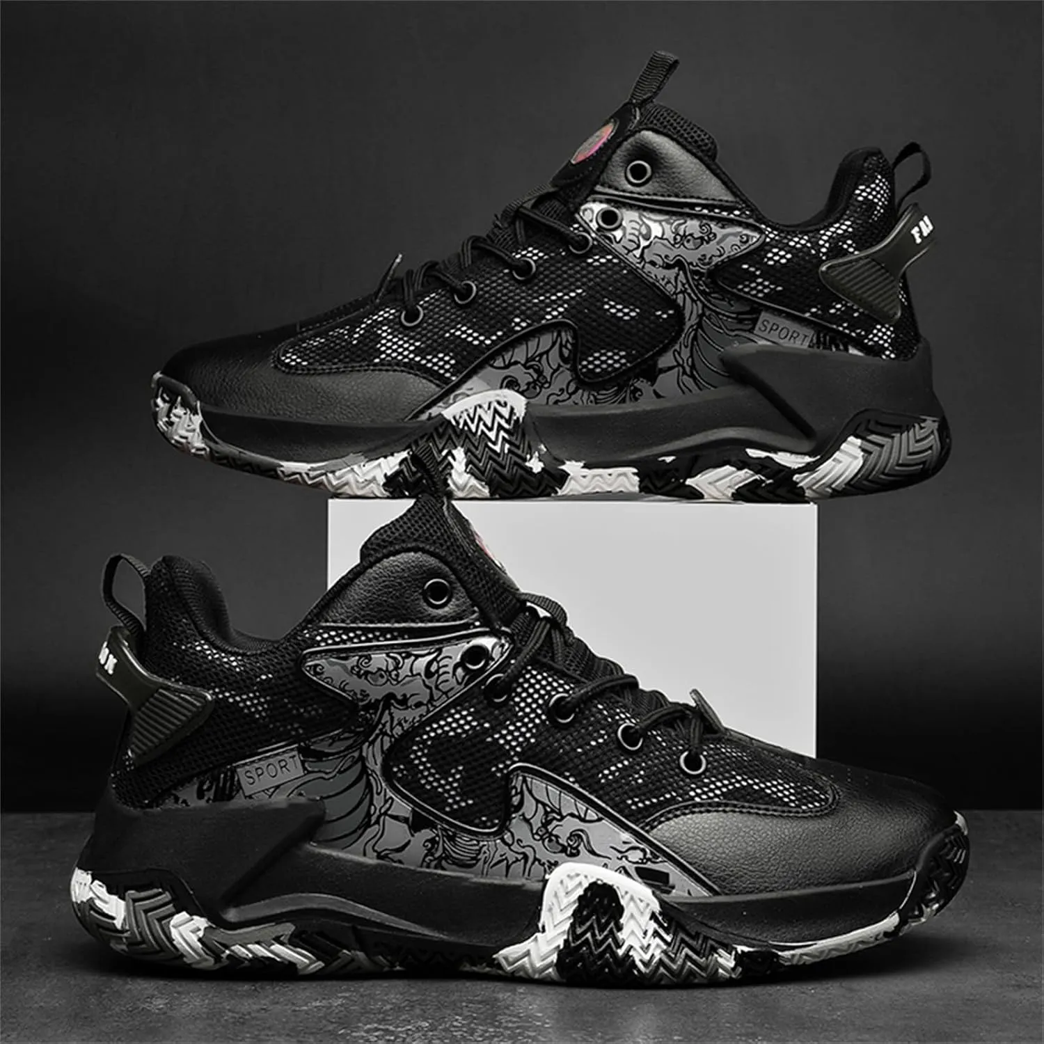Men's Breathable Mesh Lace Up Basketball Shoes Fashion High-Top Non-Slip Sneakers Casual Gym Sports Tennis Jogging Shoes
