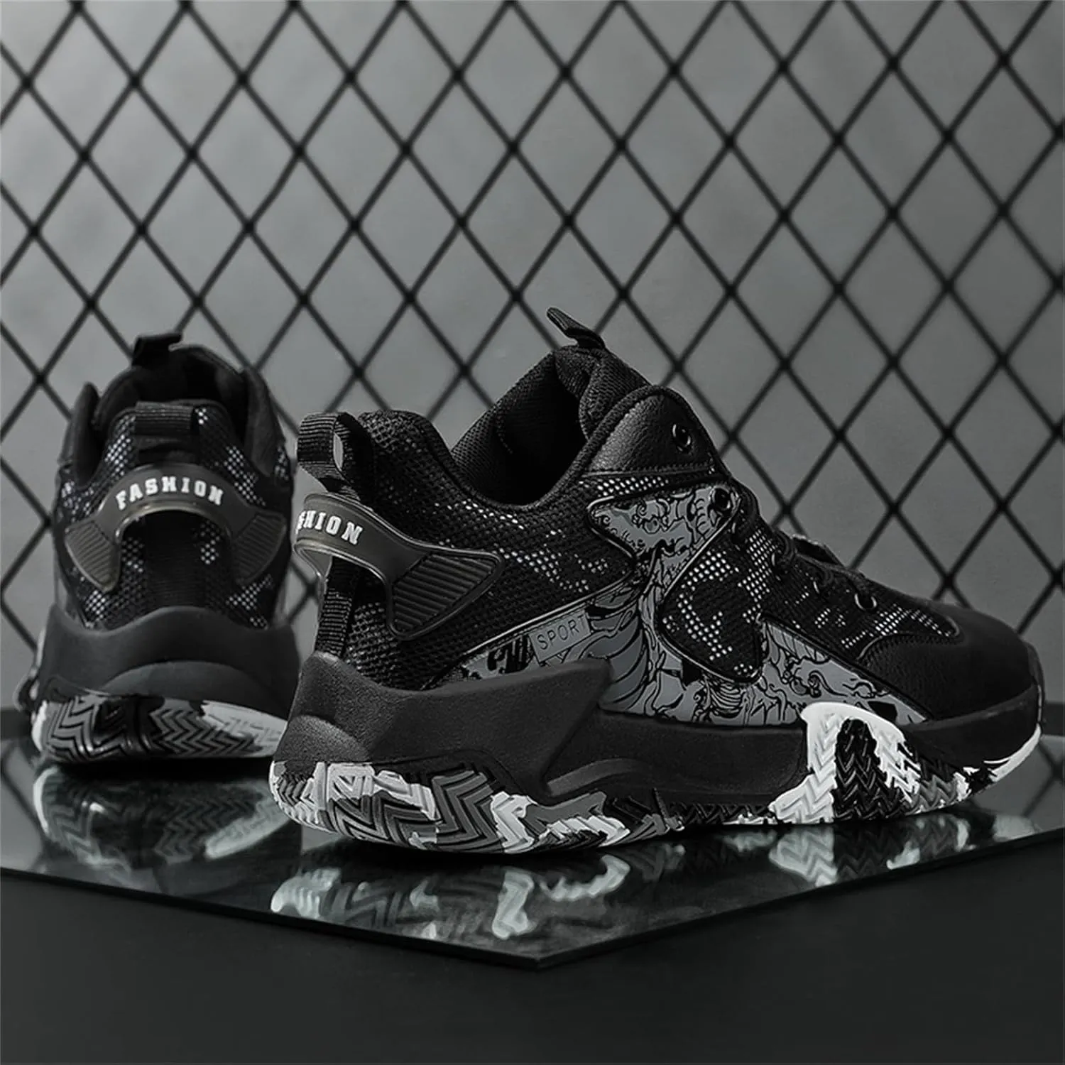 Men's Breathable Mesh Lace Up Basketball Shoes Fashion High-Top Non-Slip Sneakers Casual Gym Sports Tennis Jogging Shoes