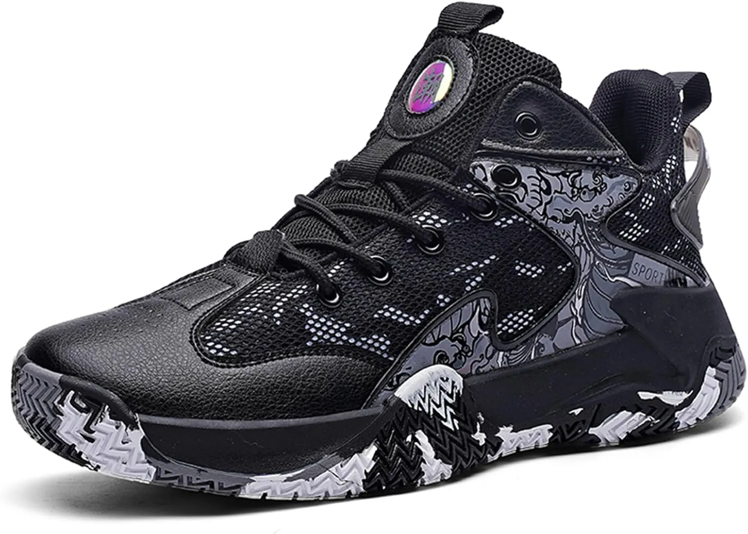 Men's Breathable Mesh Lace Up Basketball Shoes Fashion High-Top Non-Slip Sneakers Casual Gym Sports Tennis Jogging Shoes