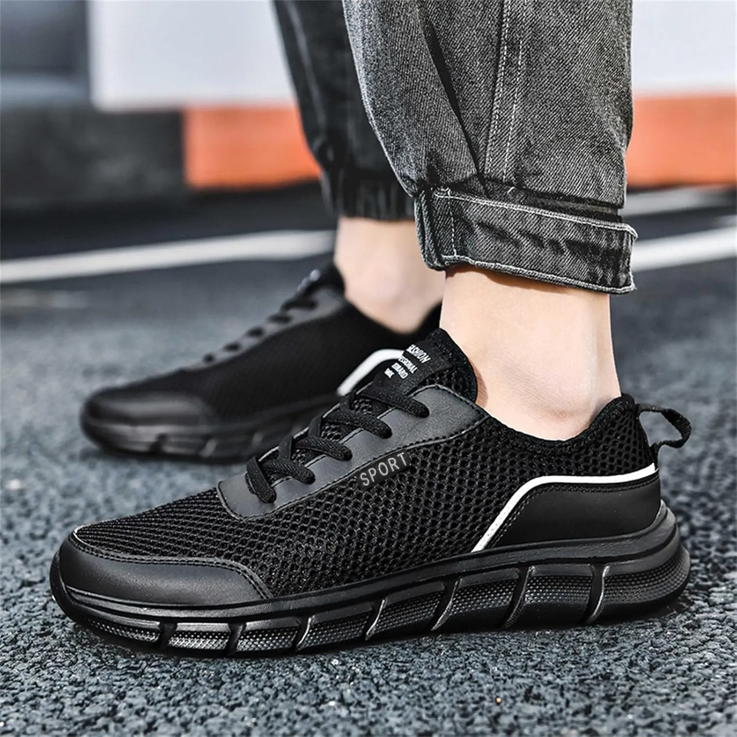 Men's Casual Shoe Fashion Spring and Summer Men Sports Shoes Flat Lightweight Mesh Breathable Lace Up Solid Color Casual