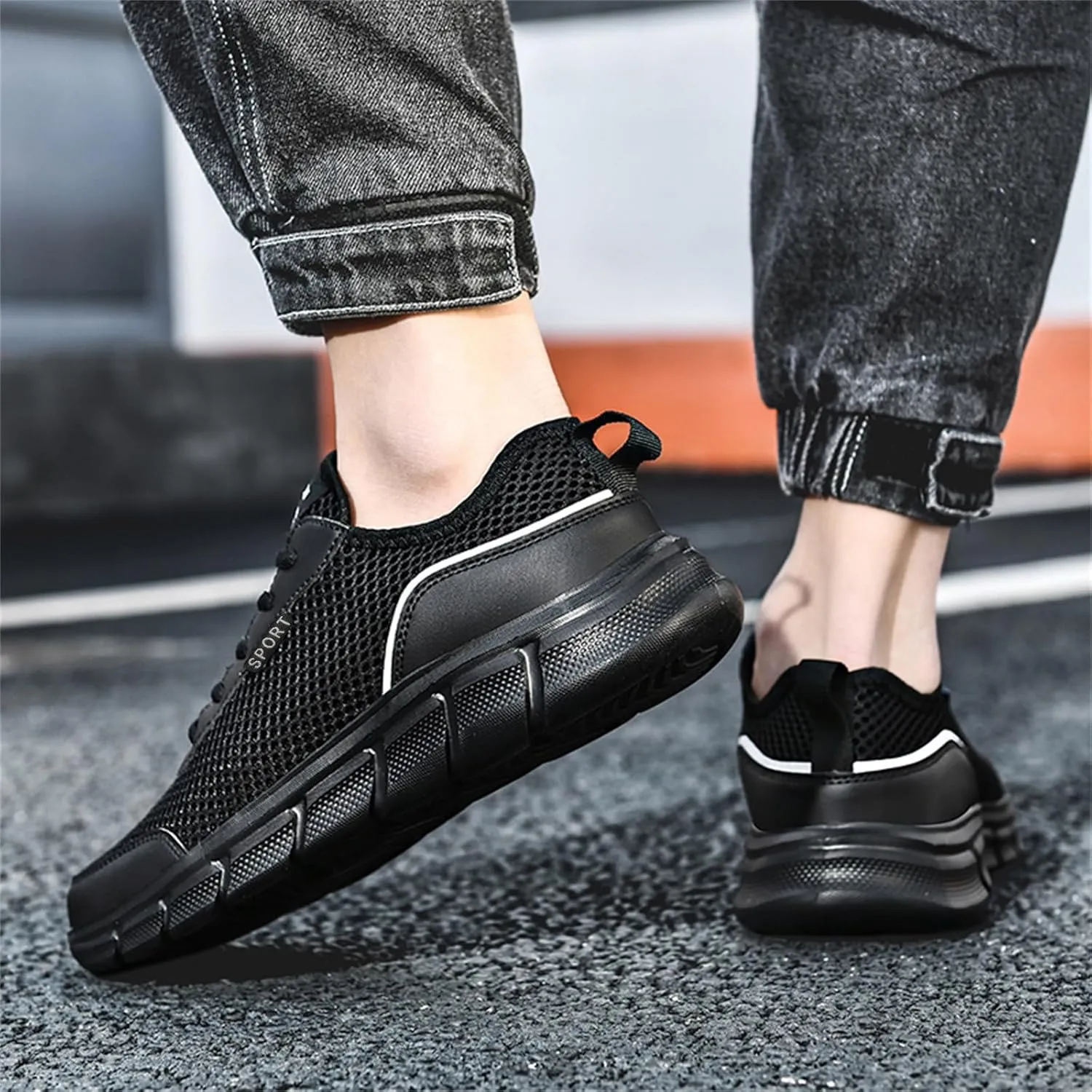 Men's Casual Shoe Fashion Spring and Summer Men Sports Shoes Flat Lightweight Mesh Breathable Lace Up Solid Color Casual