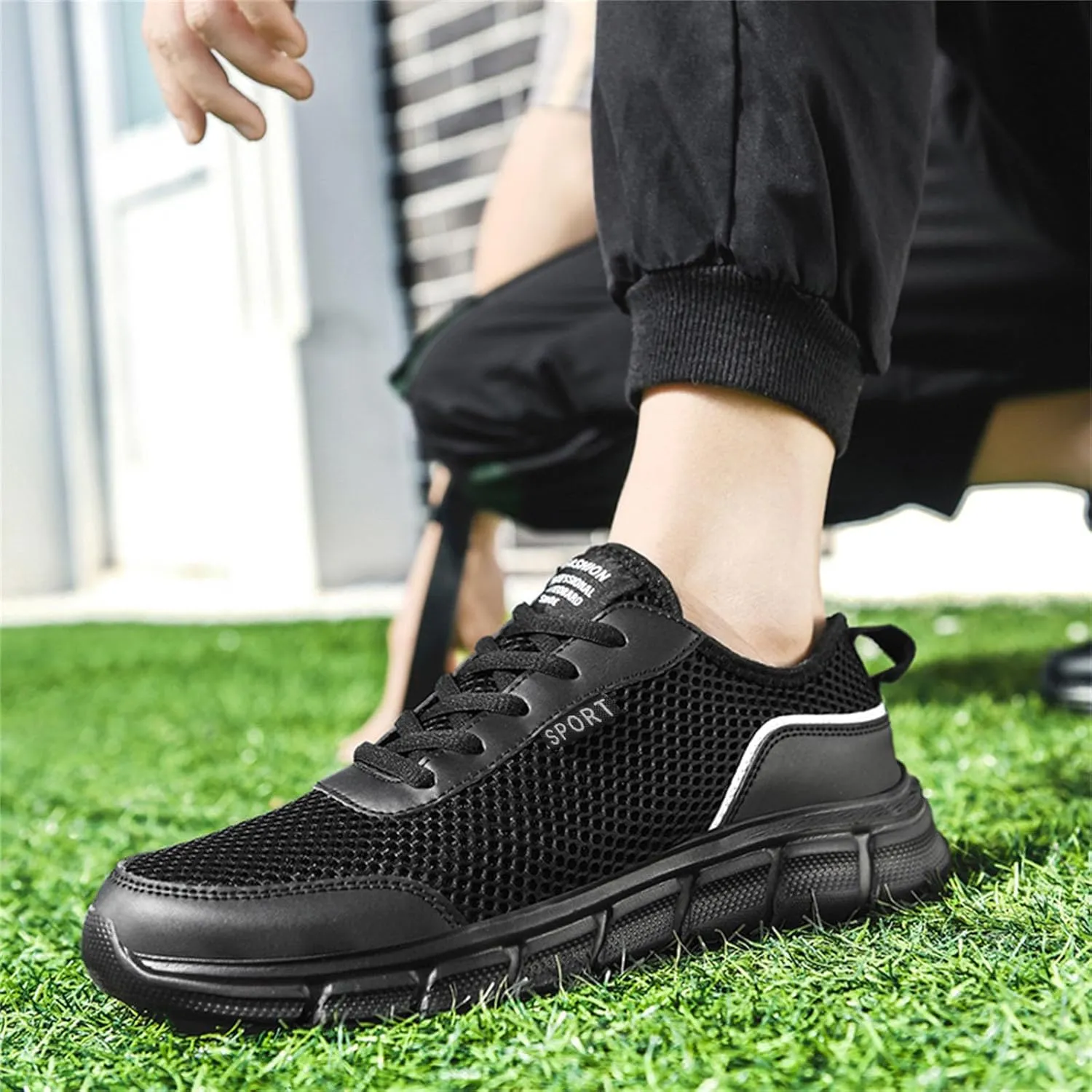 Men's Casual Shoe Fashion Spring and Summer Men Sports Shoes Flat Lightweight Mesh Breathable Lace Up Solid Color Casual
