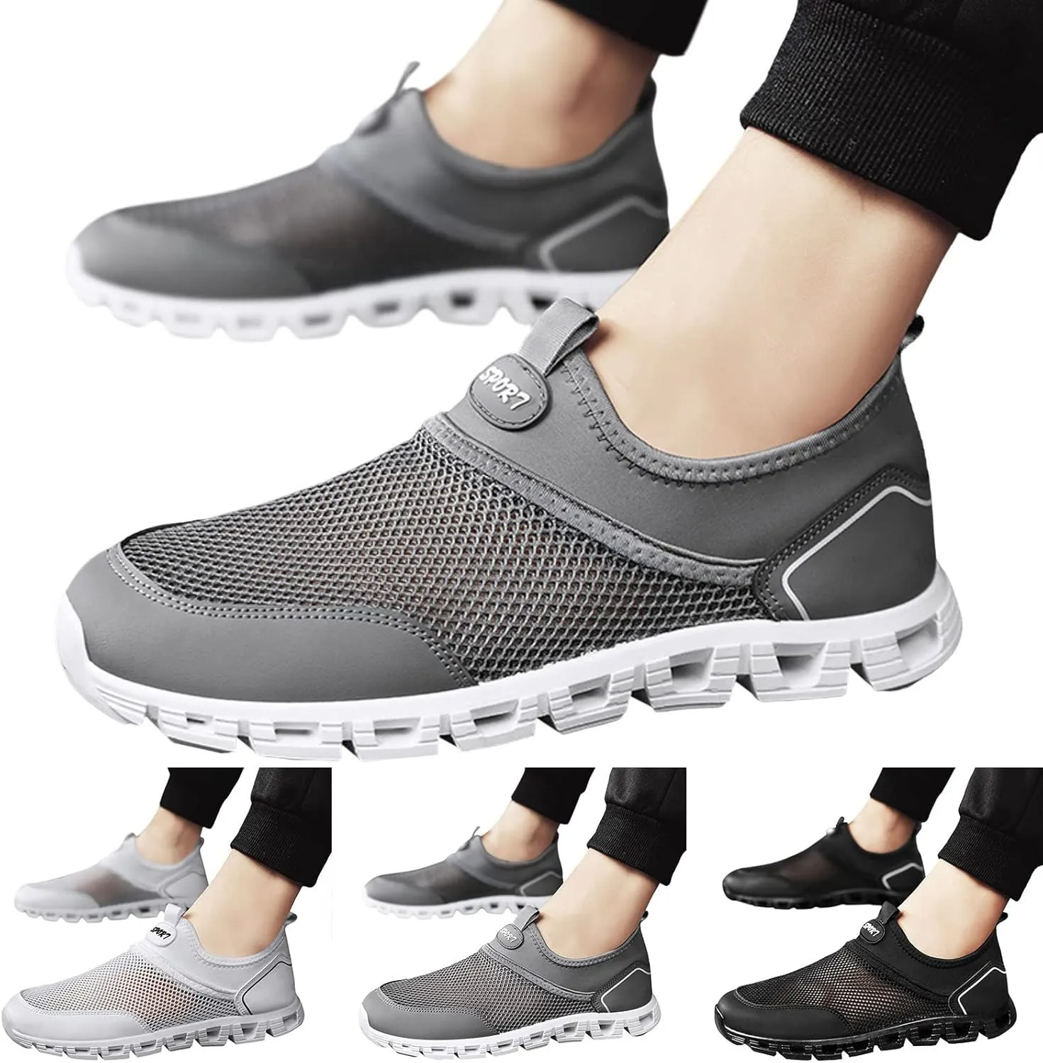 Men's Fashion Sneakers Men Sports Shoes Fashionable Simple and Solid Color New Pattern Summer Mesh Hollowed Out