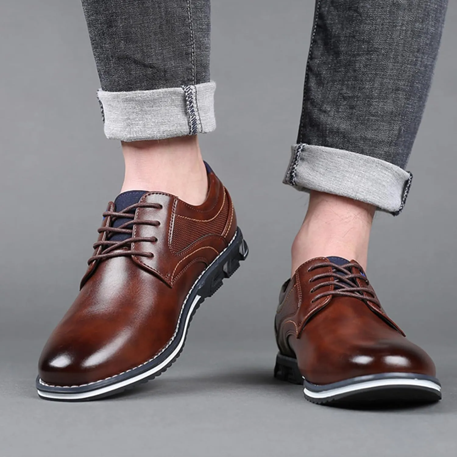 Men's Leather Dress Flat Oxford Shoes Slip On Lace Up Causal Shoes Fashion Walking Shoes Business Office Party Comfort Loafers