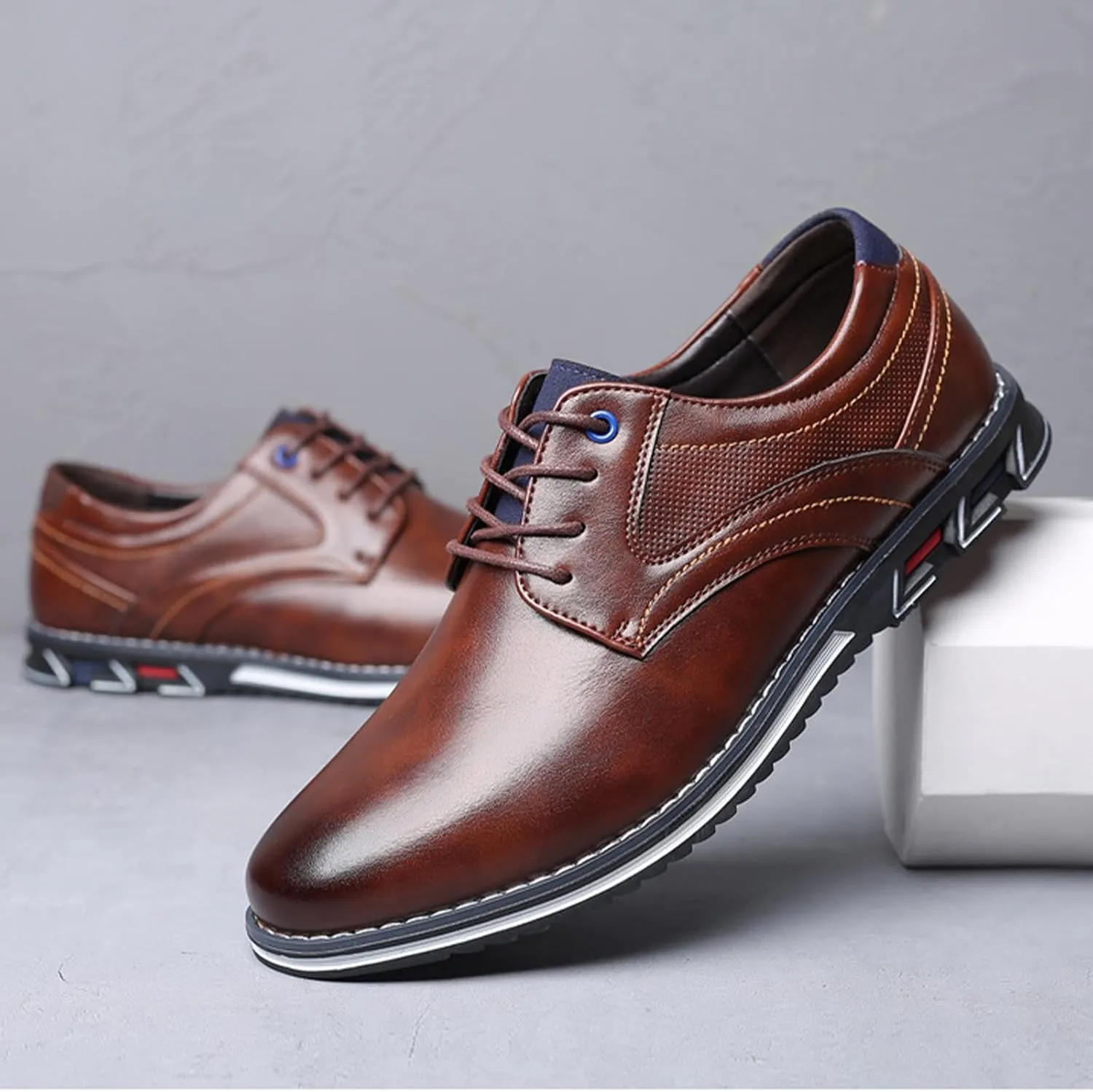 Men's Leather Dress Flat Oxford Shoes Slip On Lace Up Causal Shoes Fashion Walking Shoes Business Office Party Comfort Loafers