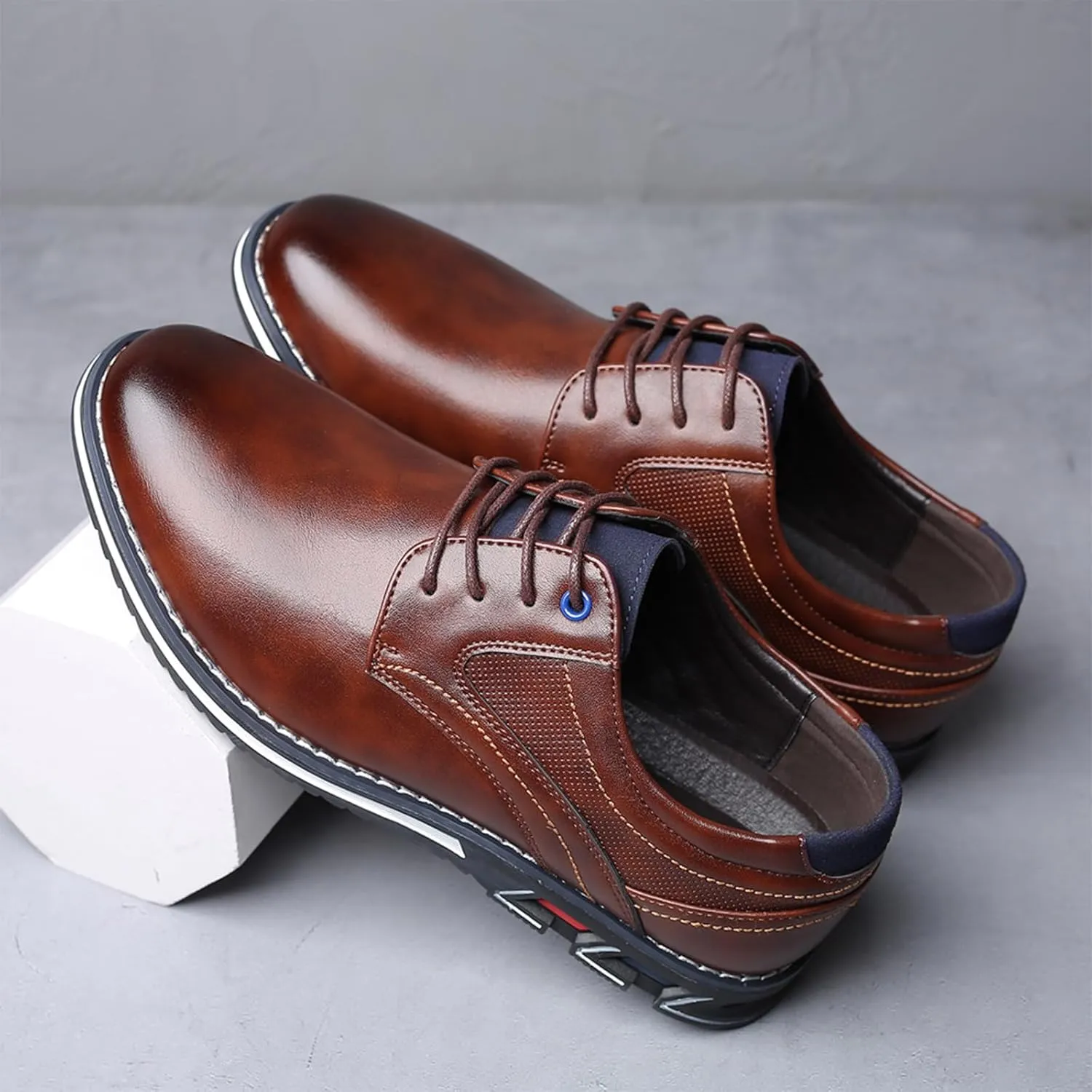Men's Leather Dress Flat Oxford Shoes Slip On Lace Up Causal Shoes Fashion Walking Shoes Business Office Party Comfort Loafers