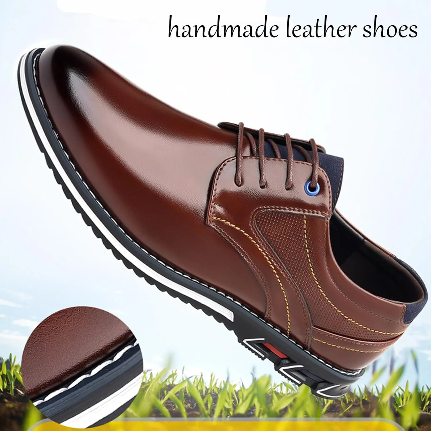 Men's Leather Dress Flat Oxford Shoes Slip On Lace Up Causal Shoes Fashion Walking Shoes Business Office Party Comfort Loafers