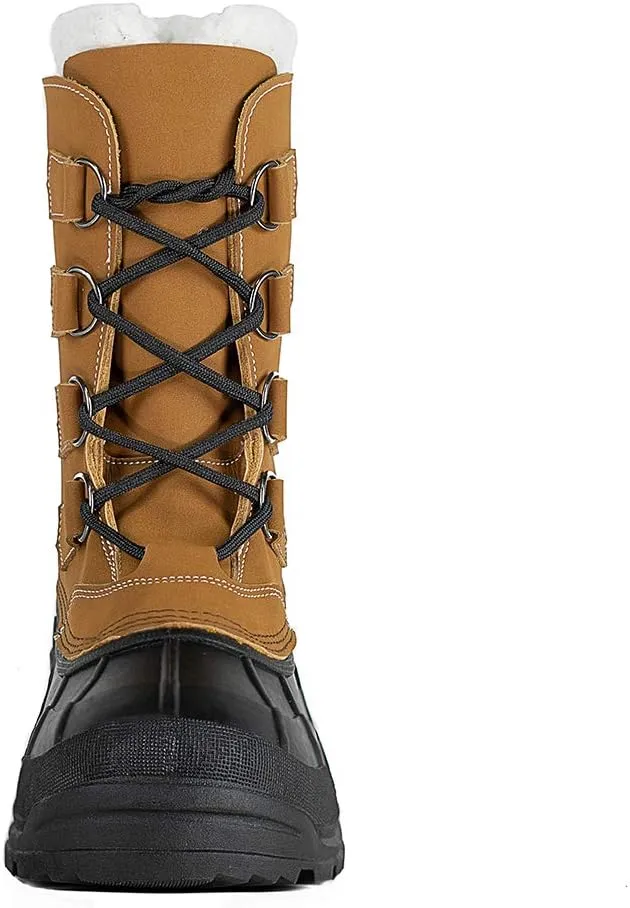 Men's Leather Waterproof Winter Snow Skid Boots,Classic Felt Lined Warm Snow Duck Boots for Men