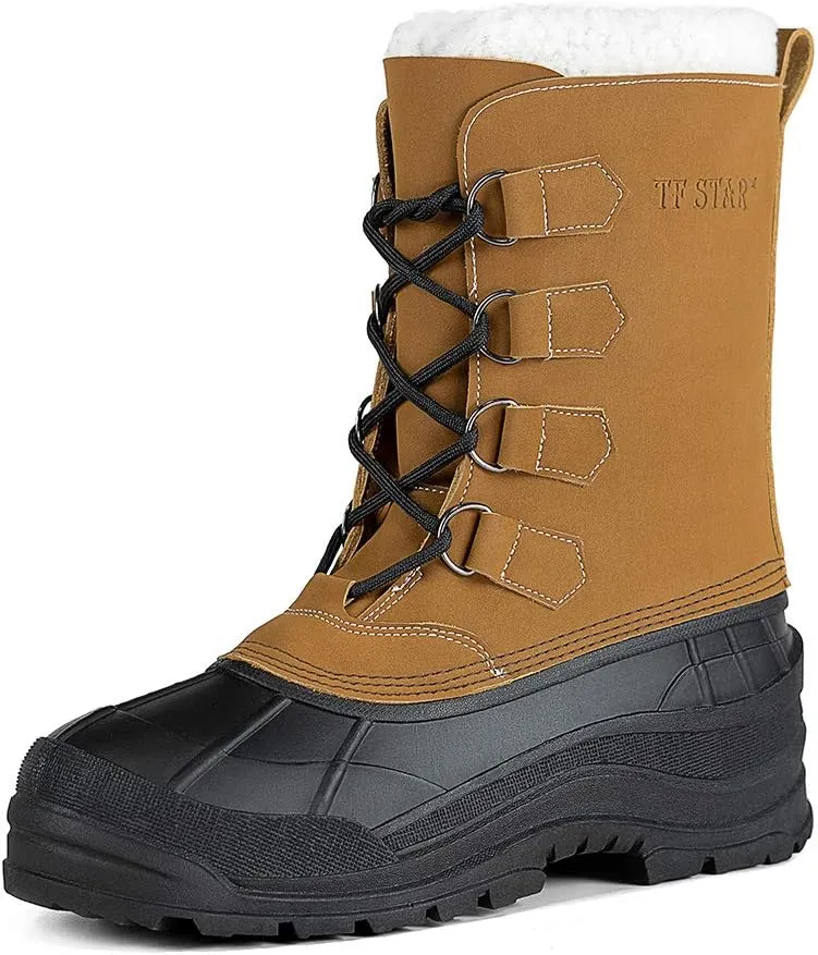 Men's Leather Waterproof Winter Snow Skid Boots,Classic Felt Lined Warm Snow Duck Boots for Men