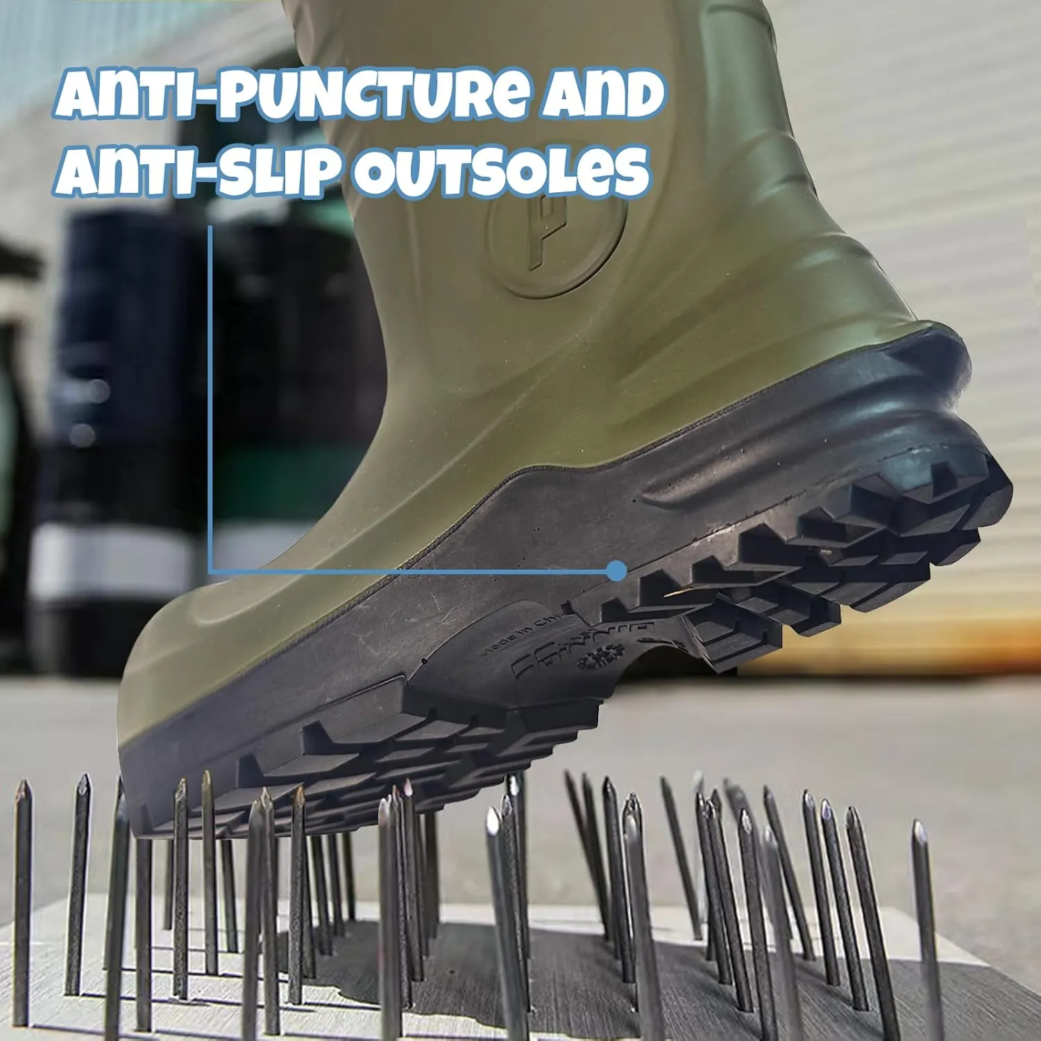 Mens PU Rubber Work Boots With Steel Toe & Shank - Waterproof Anti-slip Mud Rain Boots Hunting Boots ASTM F2413-18 Acid & Oil Resistant