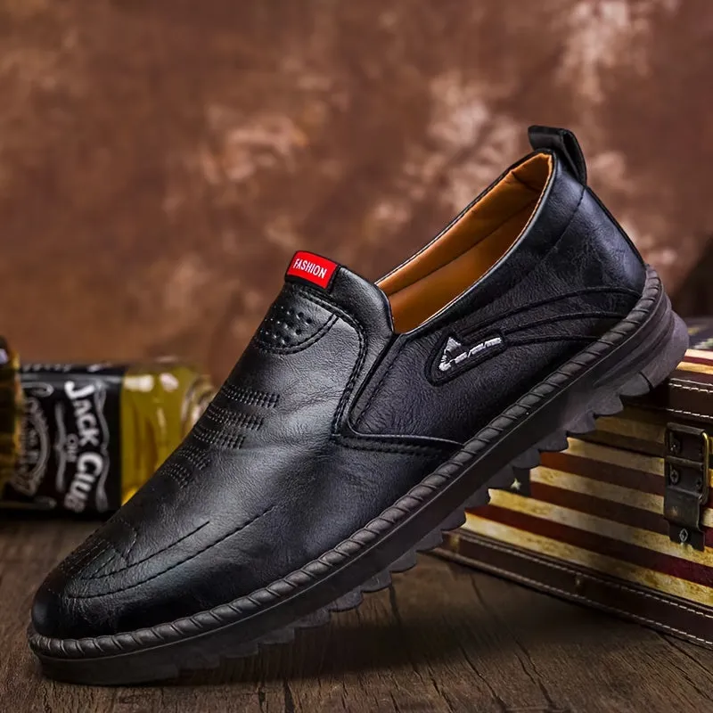 Men's Round Toe Slip-On PU Leather Shoes With PVC Sole